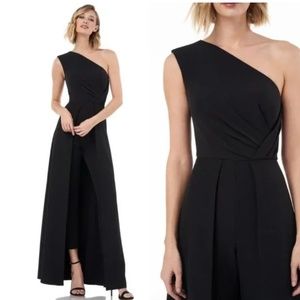 Kay Unger Lilith Walk Through Jumpsuit Maxi Dress One Shoulder Black